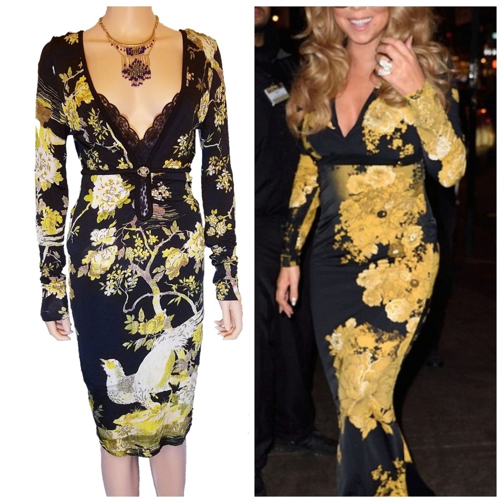 ROBERTO CAVALLI CHIMERA PRINT DRESS BLACK Medium